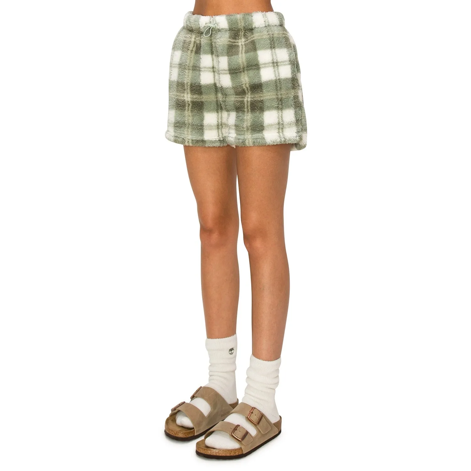 Sherpa Fleece Plaid Sweatshorts - Sage Combo