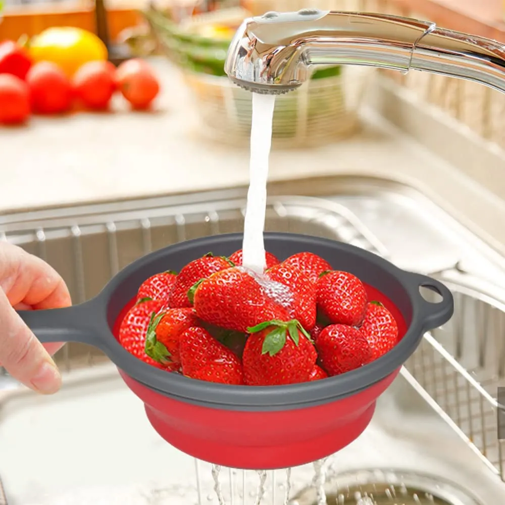 Silicone Collapsible Colander Vegetable Fruit Washing Drain Strainer Basket Strainer Foldable Colander with Handle || Silicone Collapsible Colander || Fruit Basket Filter Drainer