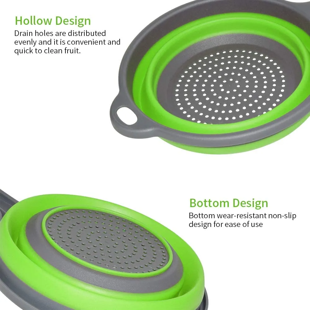 Silicone Collapsible Colander Vegetable Fruit Washing Drain Strainer Basket Strainer Foldable Colander with Handle || Silicone Collapsible Colander || Fruit Basket Filter Drainer