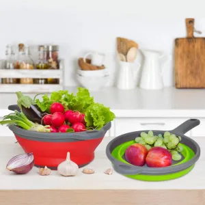 Silicone Collapsible Colander Vegetable Fruit Washing Drain Strainer Basket Strainer Foldable Colander with Handle || Silicone Collapsible Colander || Fruit Basket Filter Drainer