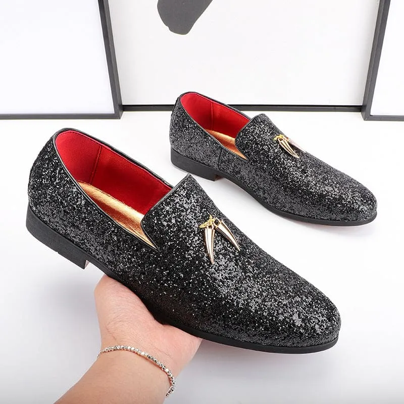 Sparkly Blue Casual Glittered Rhinestone Loafers with Tassels