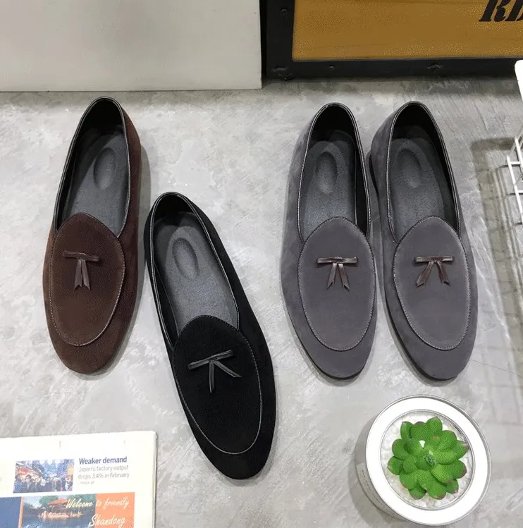 Suede Loafers Men Slip Slippers Tassel Moccasins Man Casual Flats Men's Dress Shoes Italian Leather Slip On Shoes Luxury