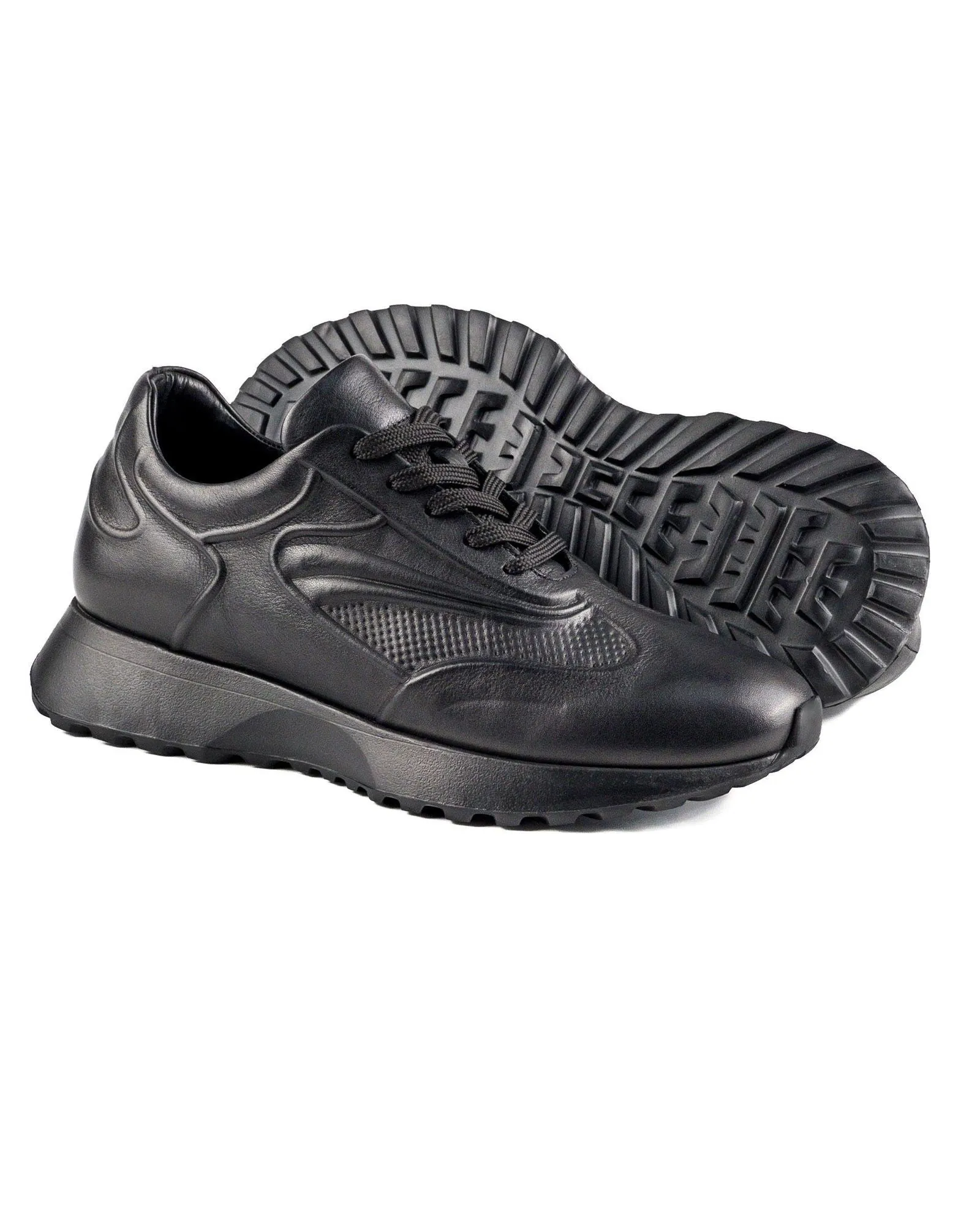 T-Diavel Black Genuine Leather Men's Sports Sneaker