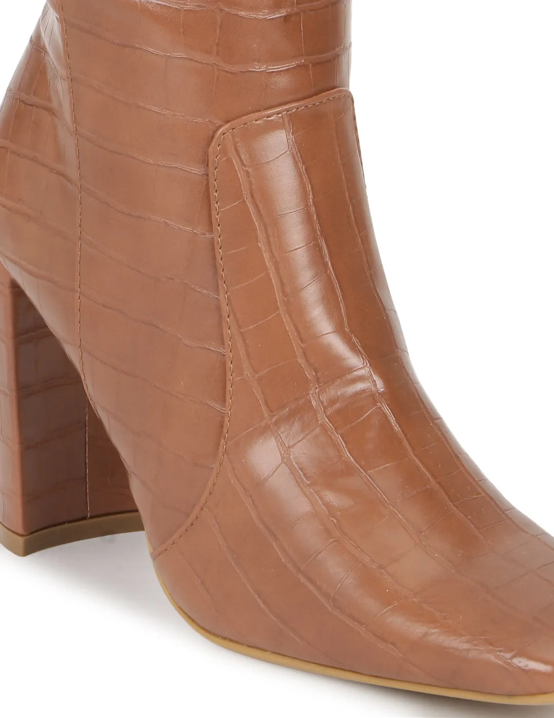 Tan Croc PU Knee High Boots