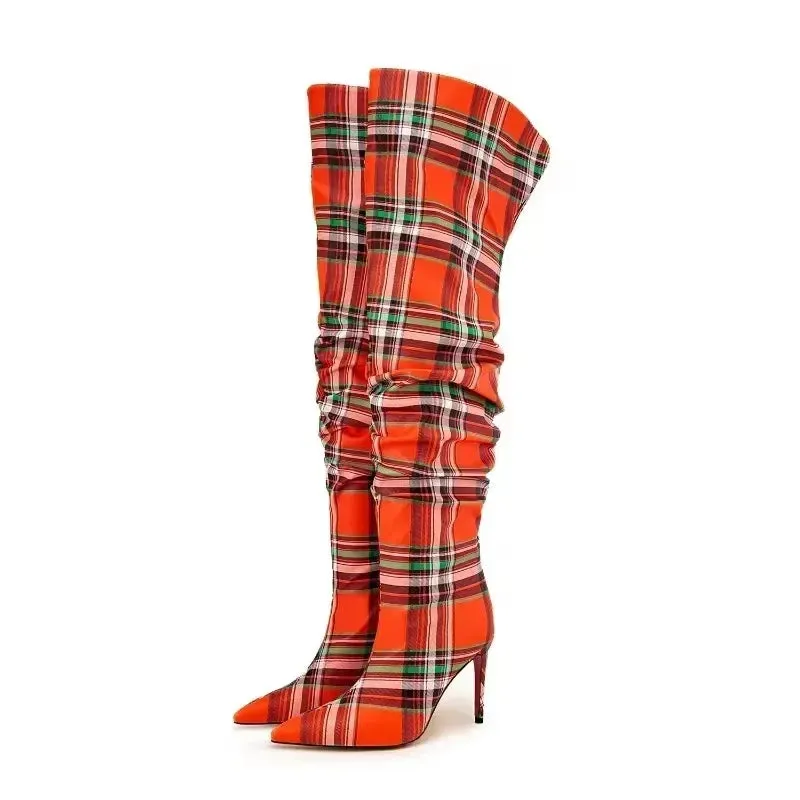 Tart- the Tartan Plaid Over the Knee High Heeled Boots 3 Color Ways