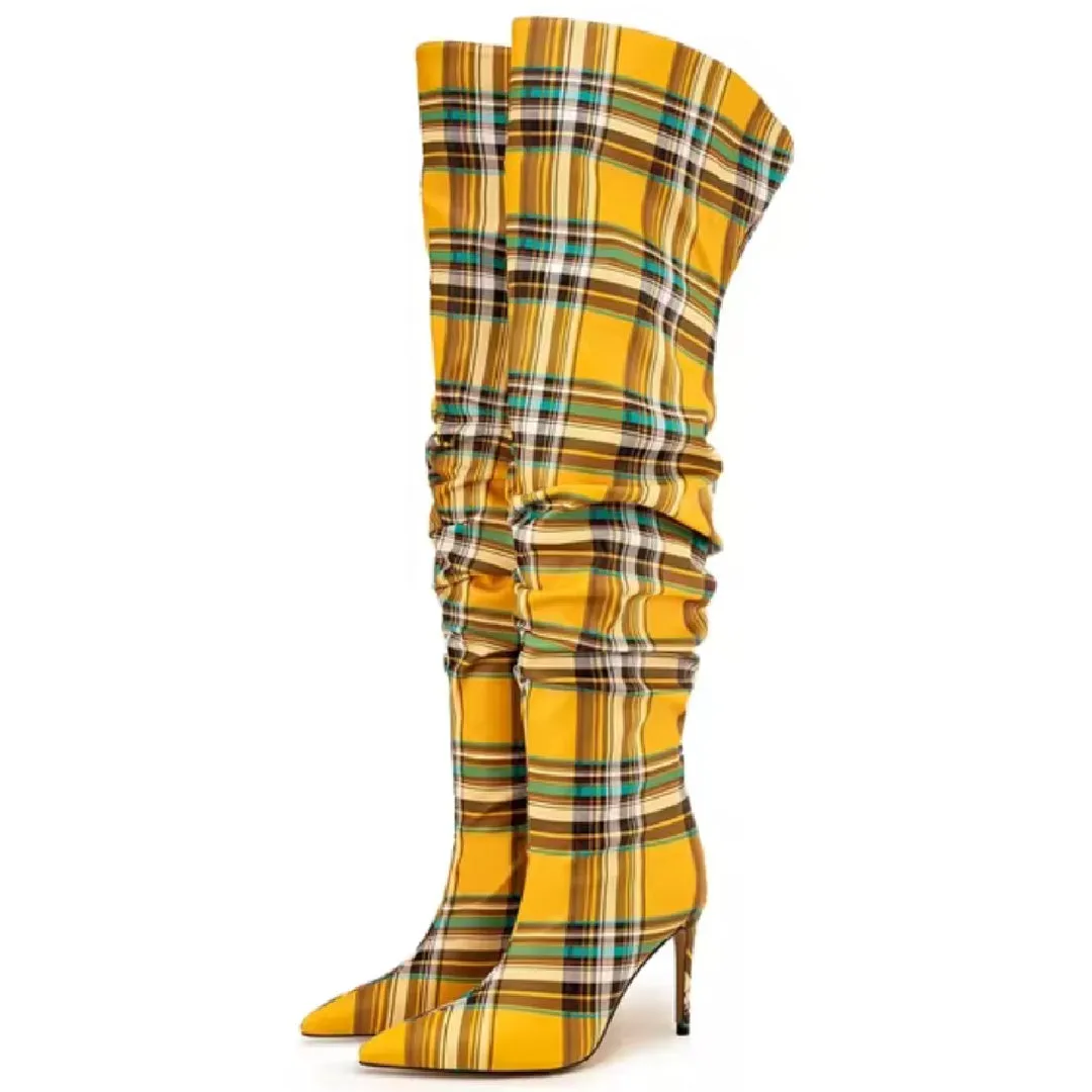 Tart- the Tartan Plaid Over the Knee High Heeled Boots 3 Color Ways