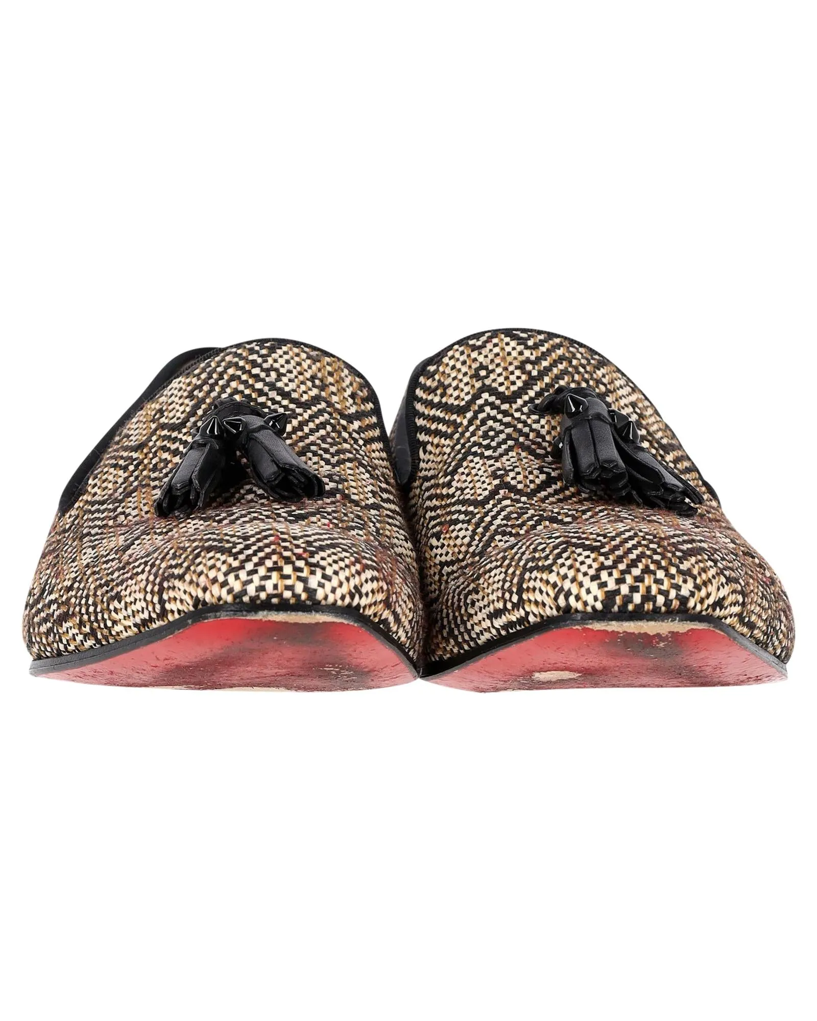 Tassel Loafers in Woven Raffia with Red-lacquered Soles