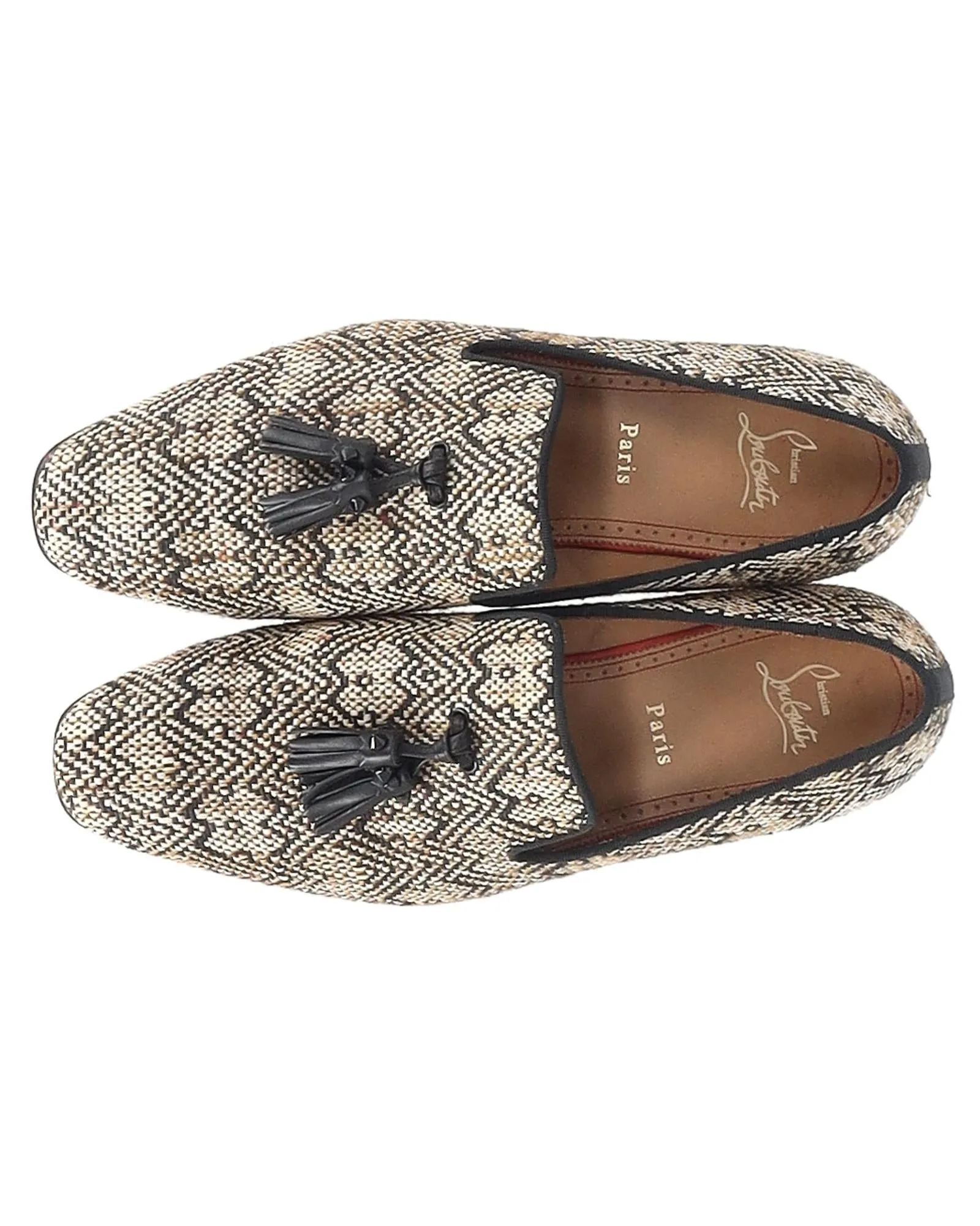 Tassel Loafers in Woven Raffia with Red-lacquered Soles