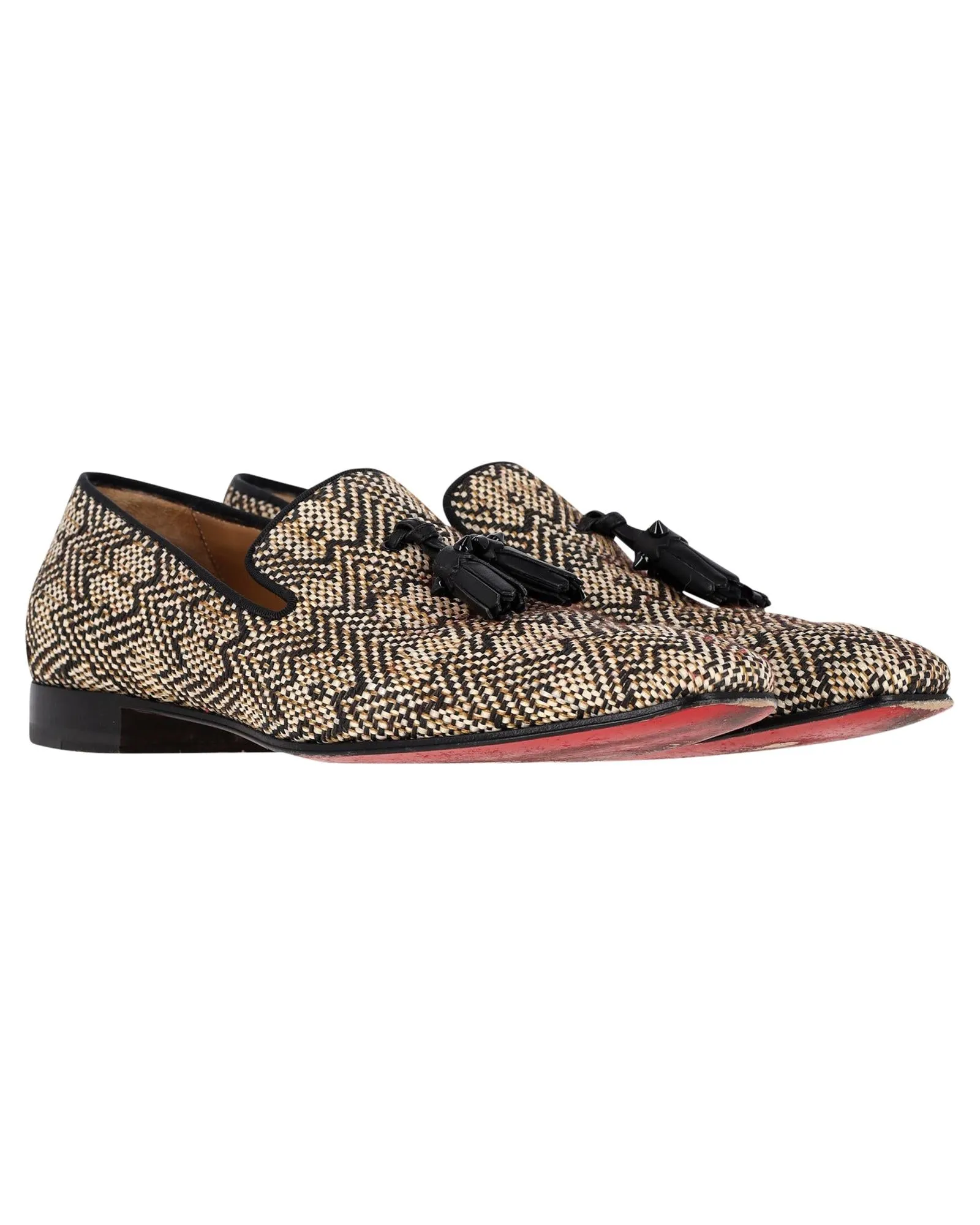 Tassel Loafers in Woven Raffia with Red-lacquered Soles