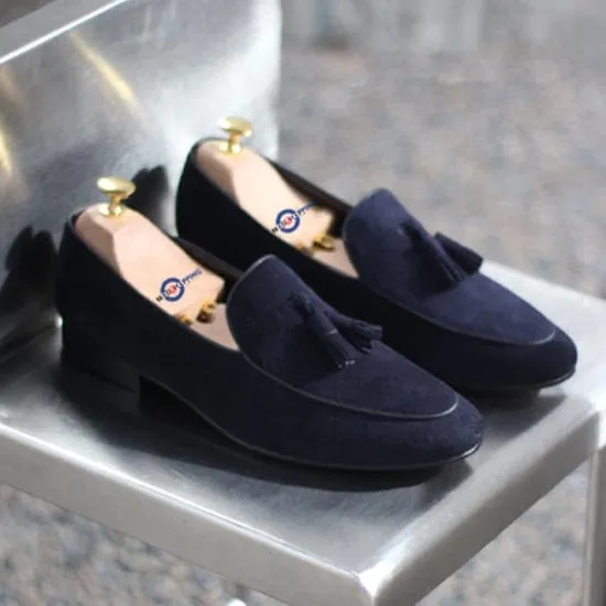 Tassel Loafers Navy Blue Suede Loafers