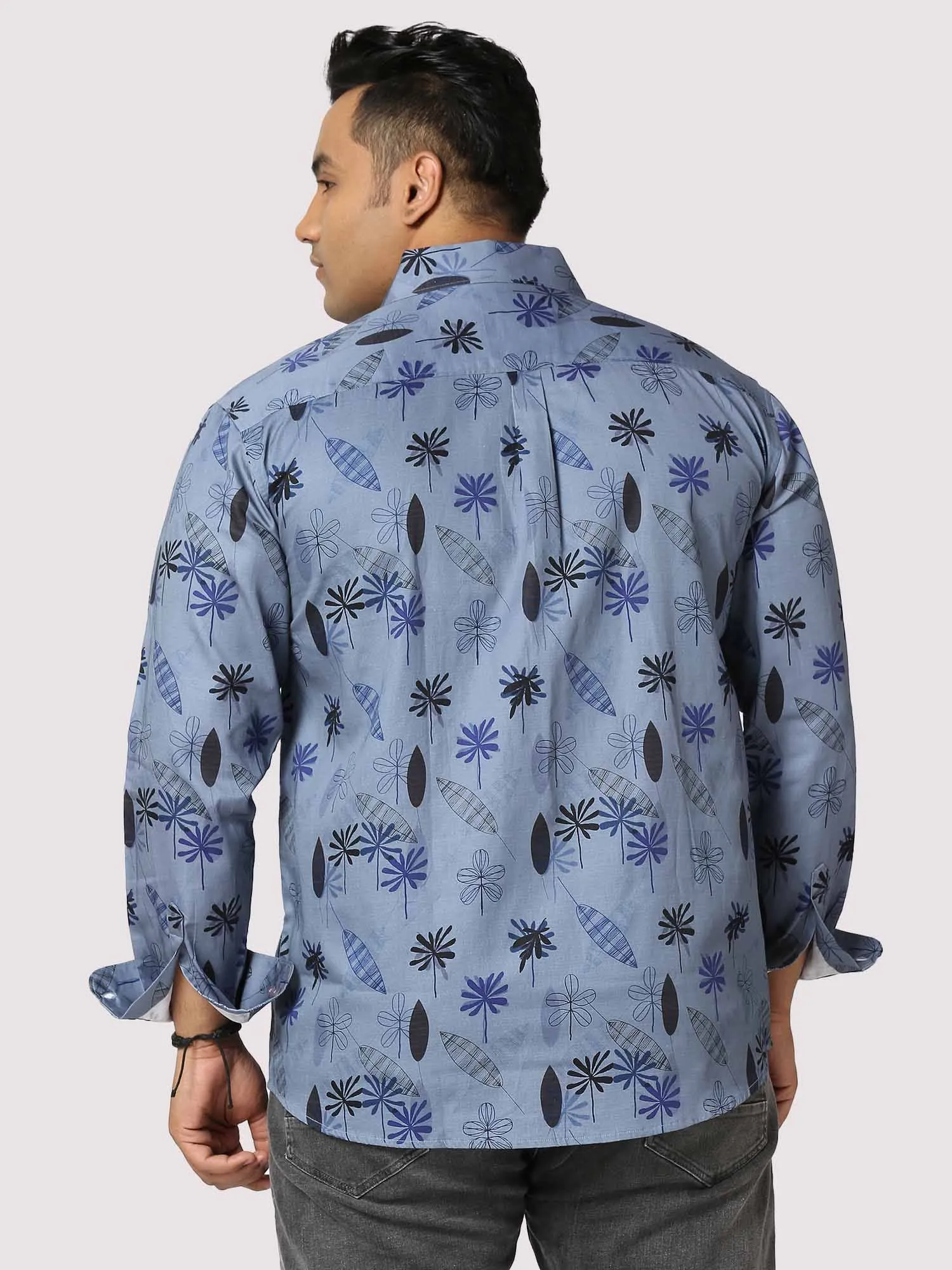 Teal Leaf Digital Printed  Full Sleeve Men's Plus Size