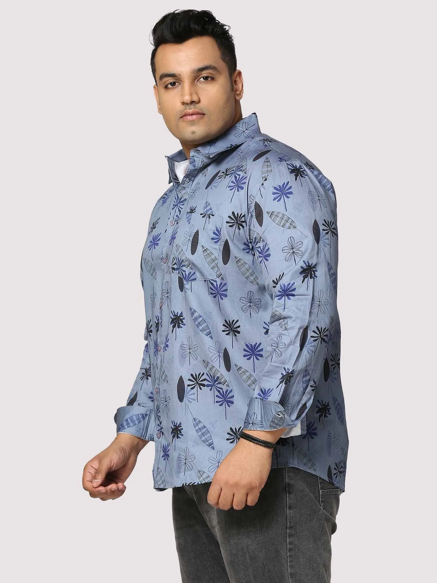 Teal Leaf Digital Printed  Full Sleeve Men's Plus Size