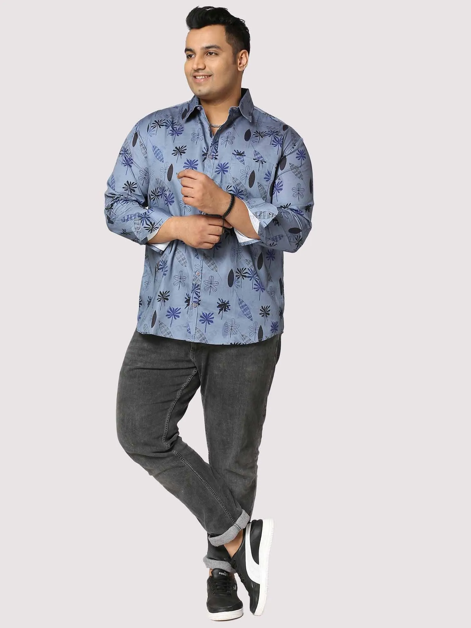 Teal Leaf Digital Printed  Full Sleeve Men's Plus Size