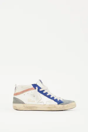 White & Blue Leather Midstar Perforated Sneaker