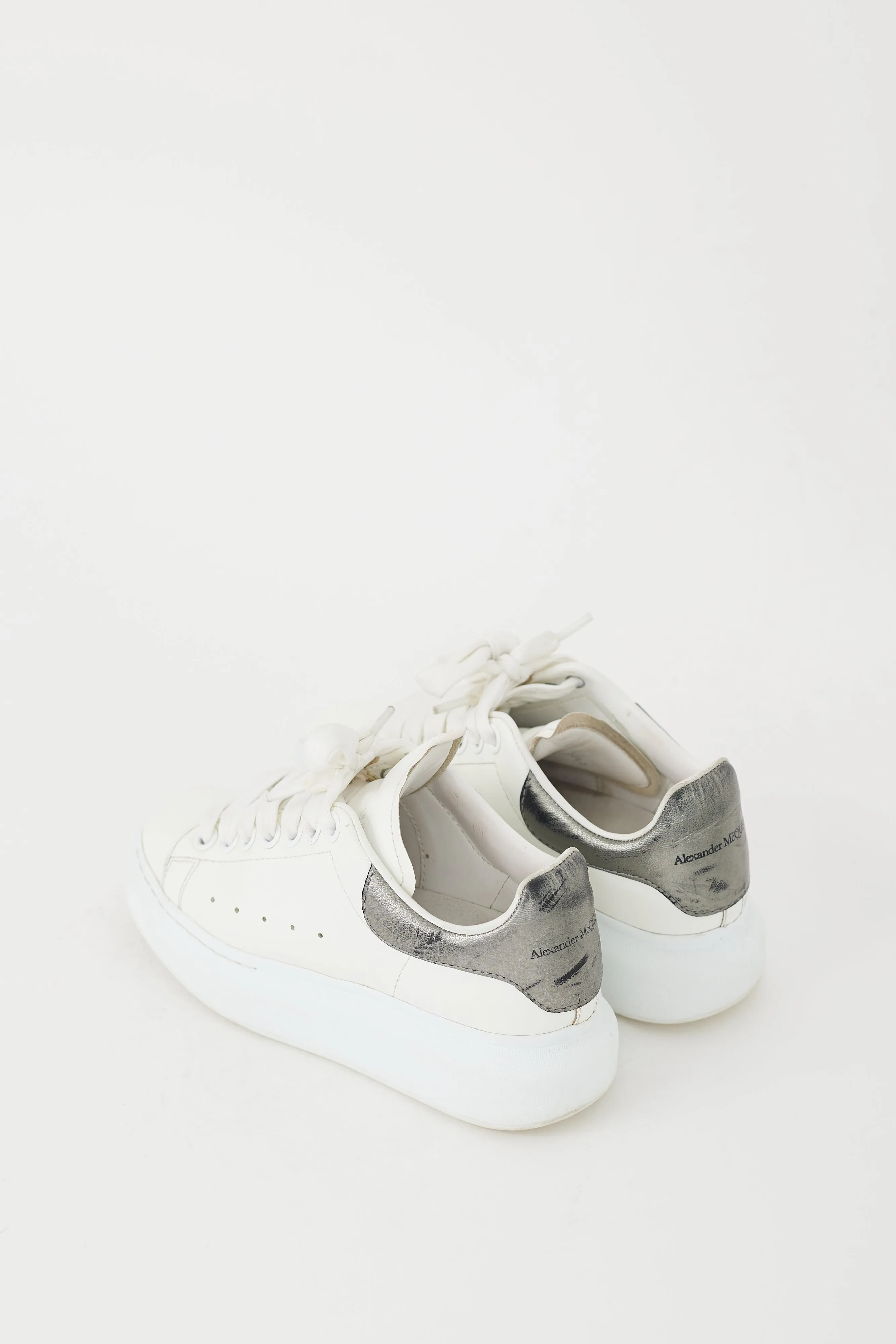 White & Silver Metallic Leather Oversized Sneaker