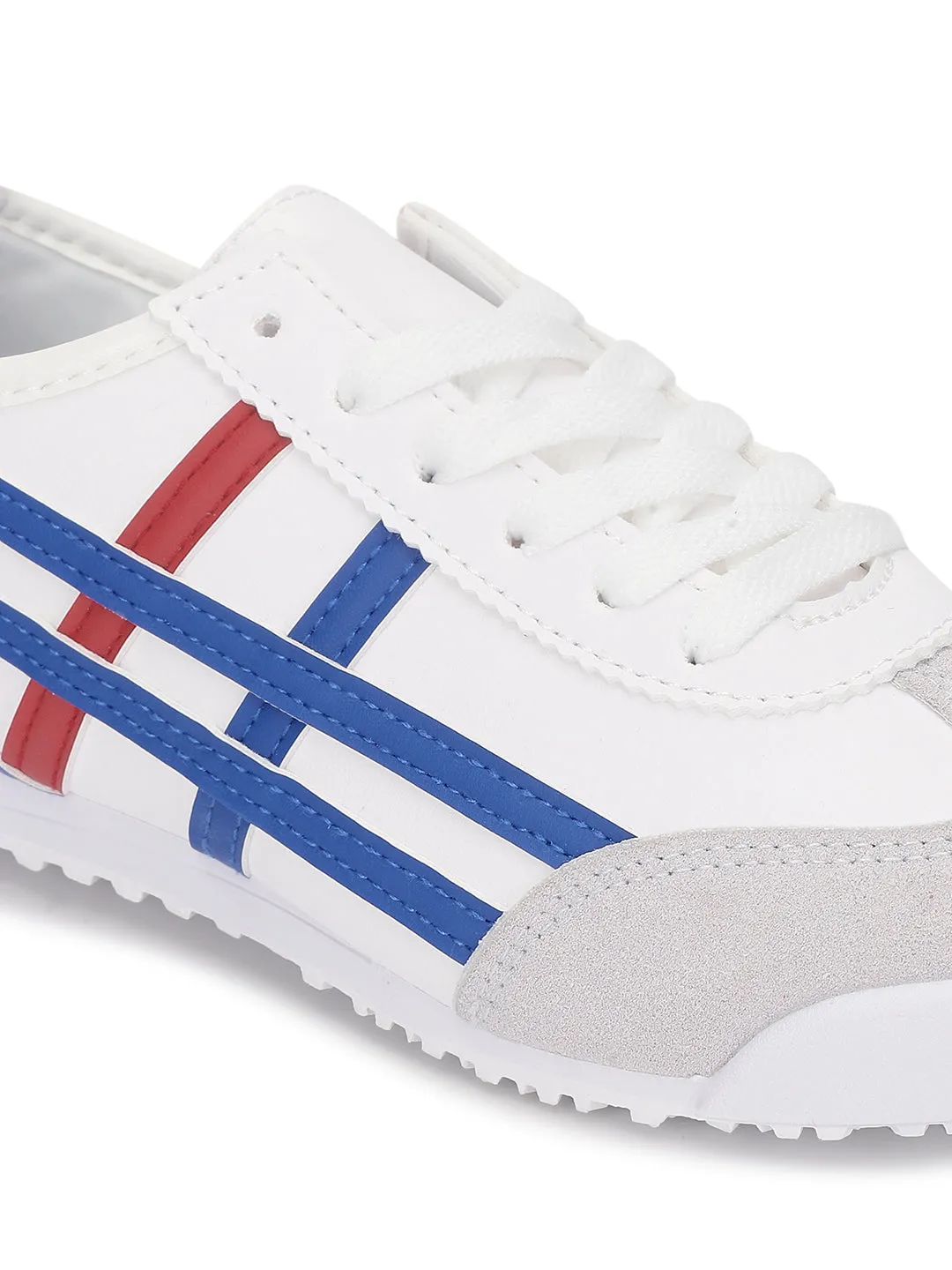 White Navy PU Stylish Lace-Up Sneakers (TC-RS3800-WHTNVY)