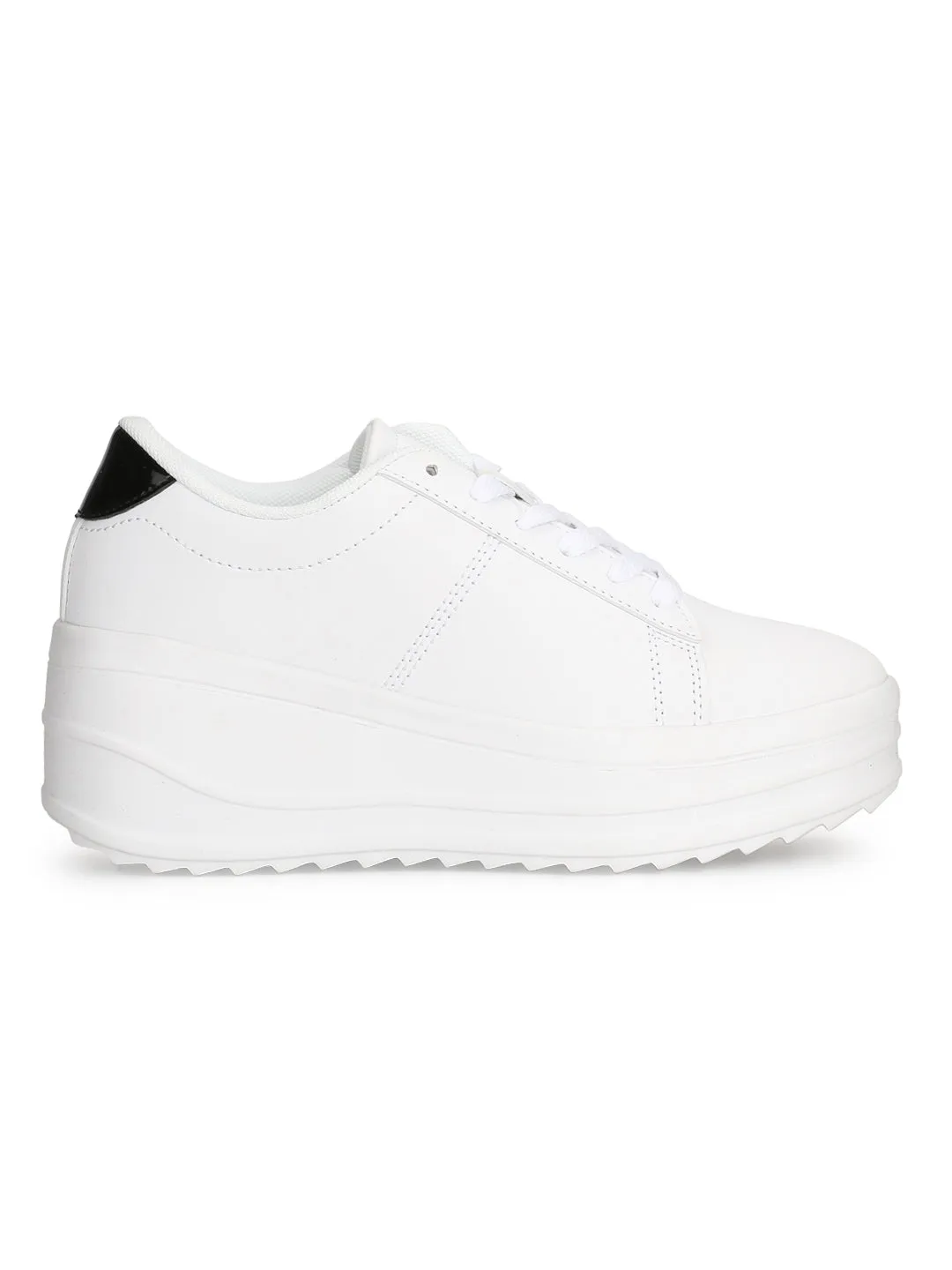 White PU Cleated Bottom Flatform Chunky Sneakers