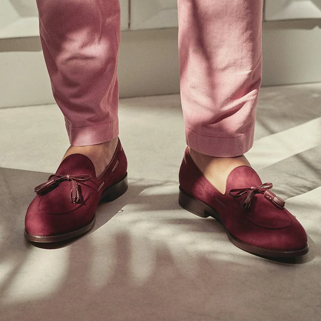 Wine Suede Laced Tassel Loafer