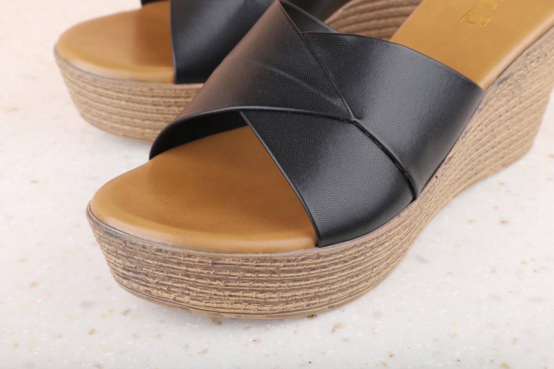 Women Black Solid Wedge Sandals