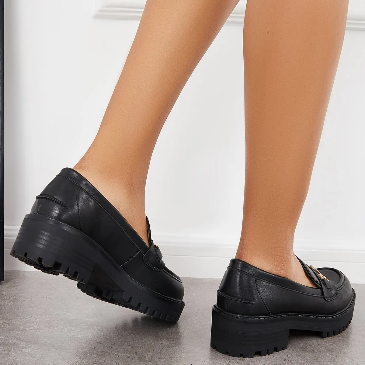 Women Comfy Round Toe Platform Loafers