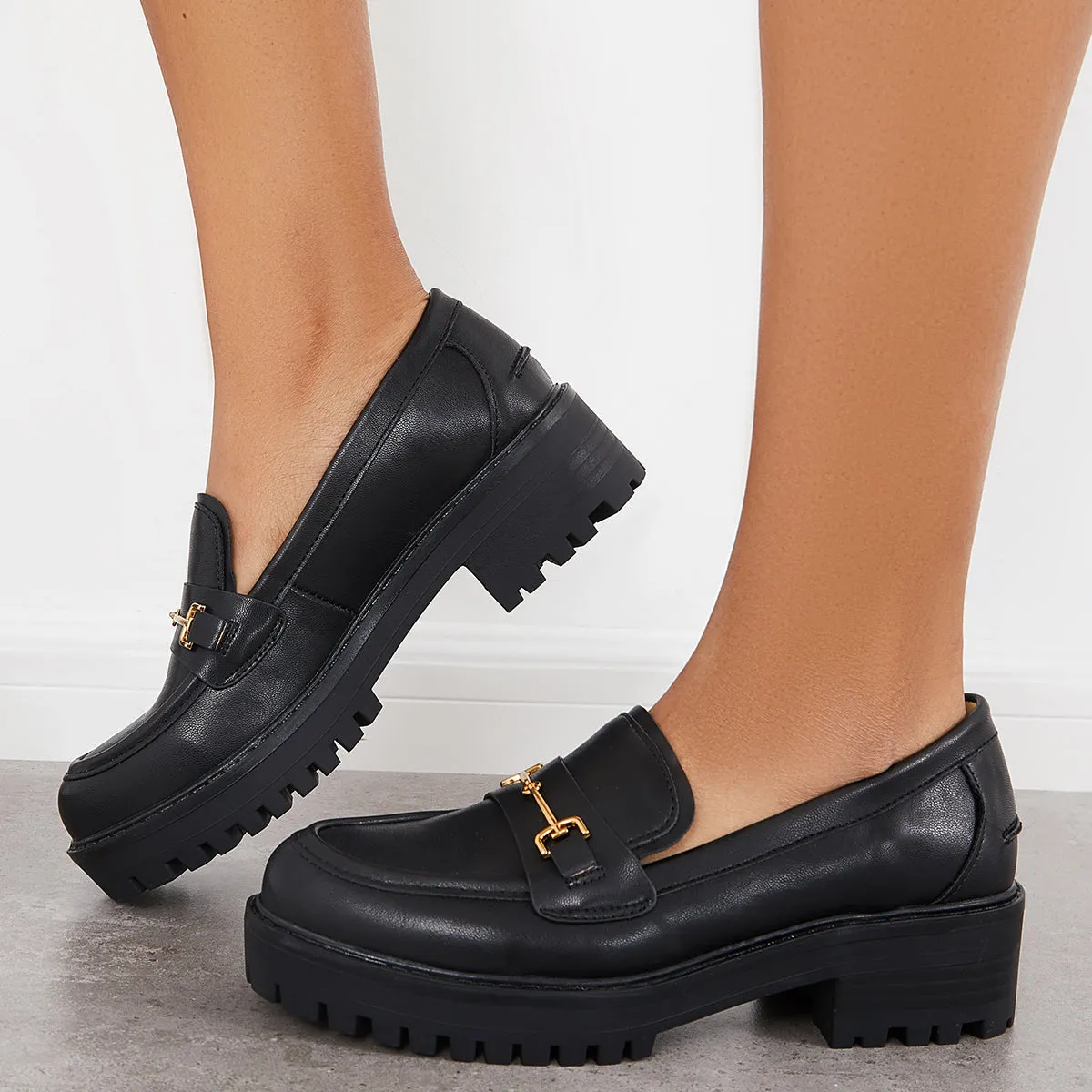 Women Comfy Round Toe Platform Loafers