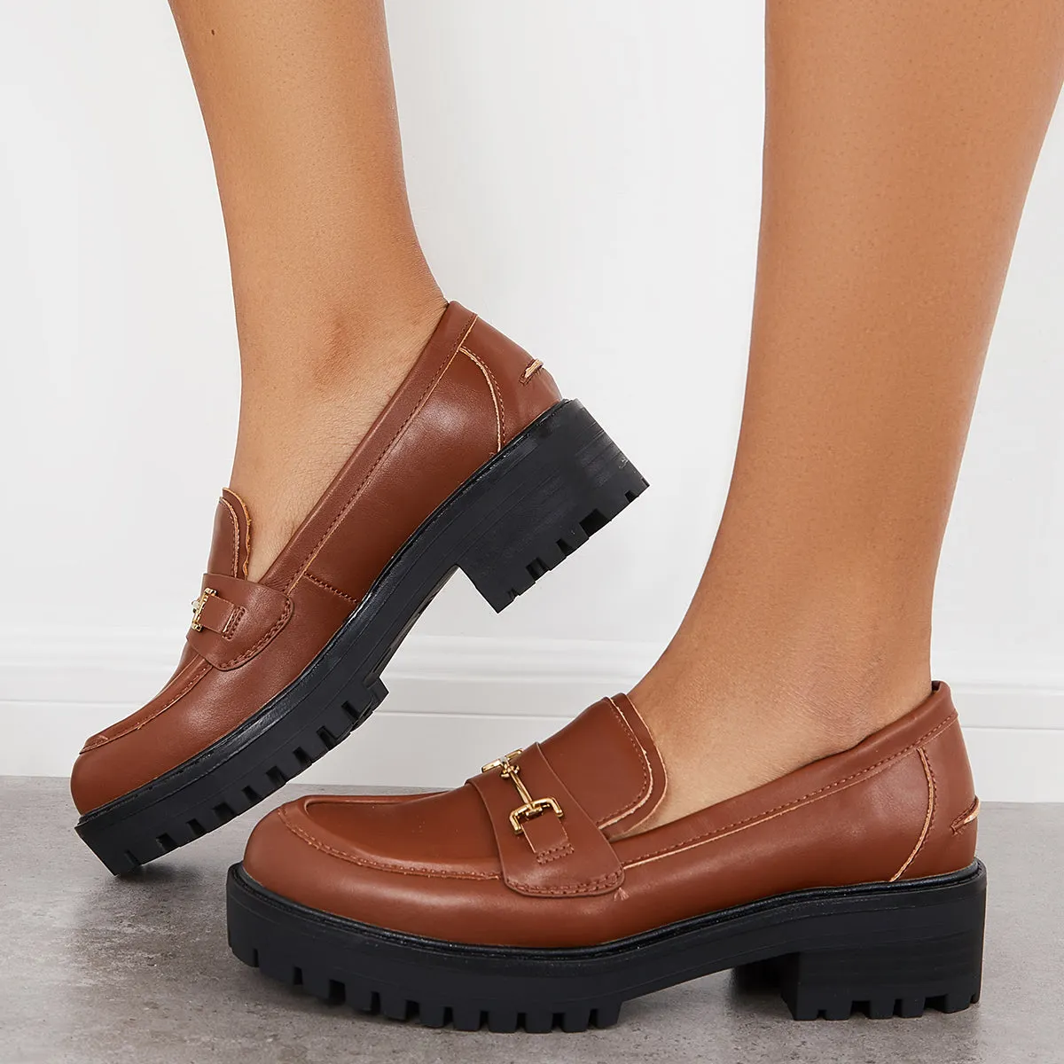 Women Comfy Round Toe Platform Loafers