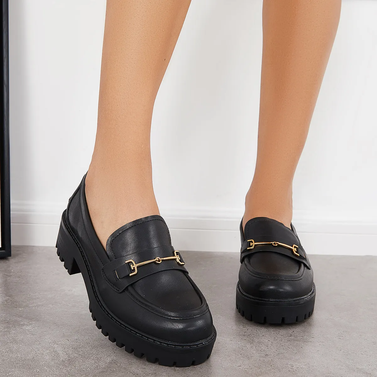 Women Comfy Round Toe Platform Loafers