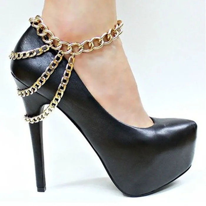 Women Fashion Gold Metal Tassel Anklets Collocation for High-Heeled Shoes