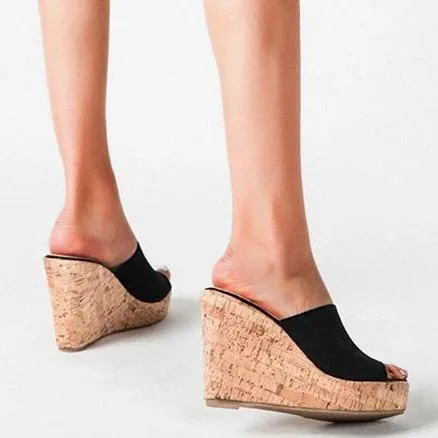 Women platform peep toe strap slip on wedge heels