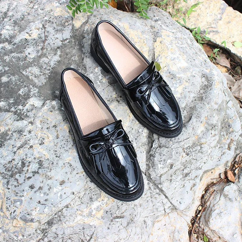 Women's Handmade Leather Loafer Retro Tassel Flat Shoes