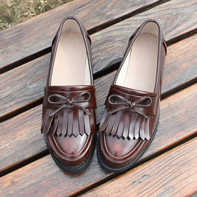 Women's Handmade Leather Loafer Retro Tassel Flat Shoes