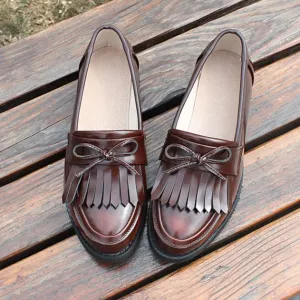 Women's Handmade Leather Loafer Retro Tassel Flat Shoes