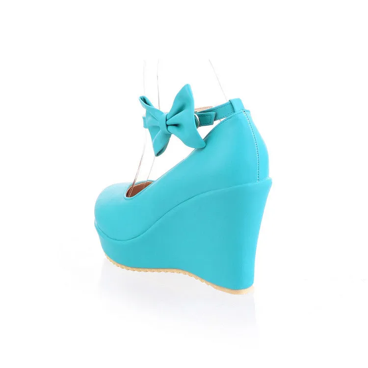 Women's Heels Ankle Strap Bowtie Platform Wedges Shoes