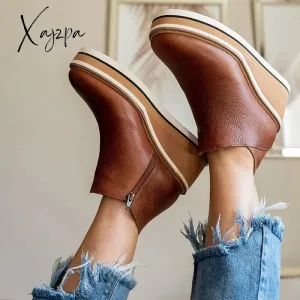 Xajzpa - Women Solid Color Wedge Ankle Boots