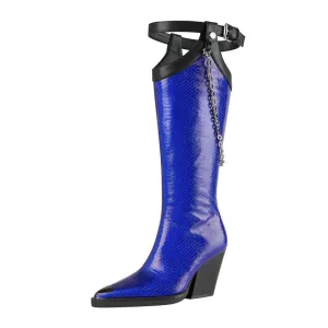 Zyah Blue Western Knee High Boots